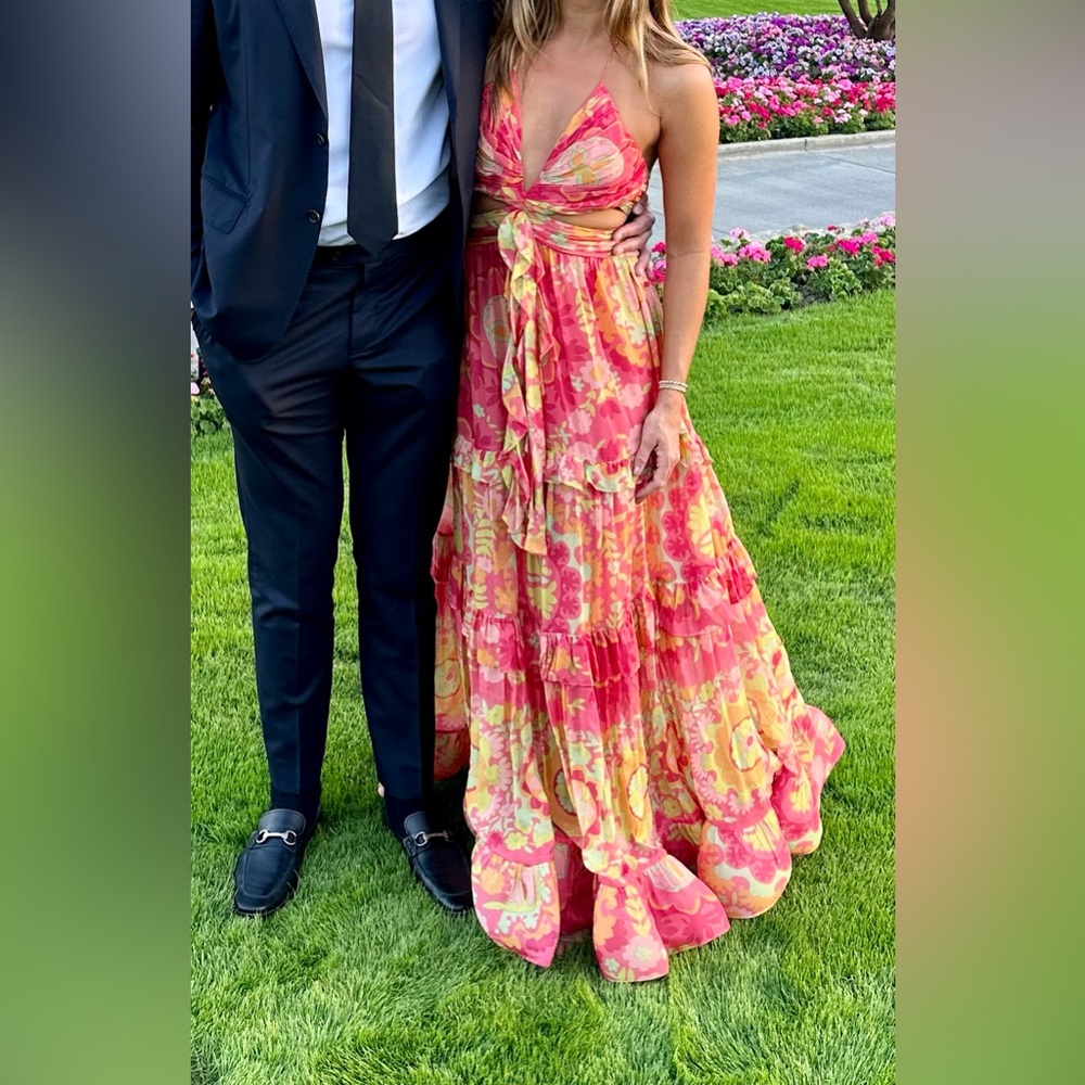 Alexis Pink and Yellow Floral Tie-Front Maxi Dress